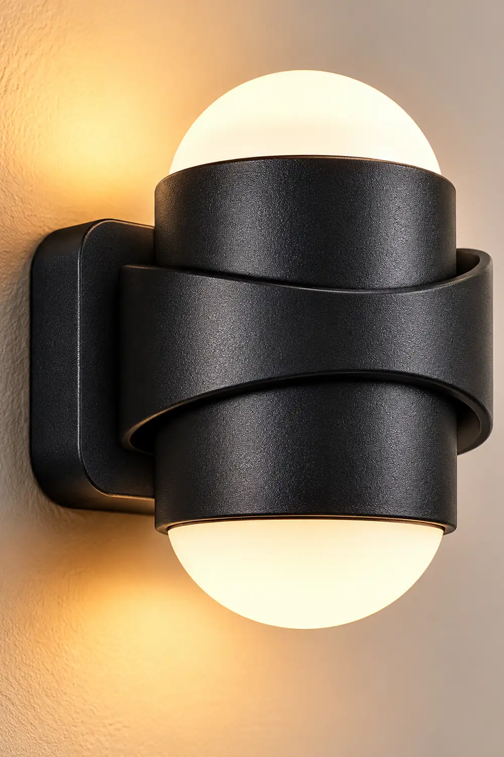 Round Waterproof LED Black Modern Up and Down Lights Outdoor Wall Sconces - Lumpaz