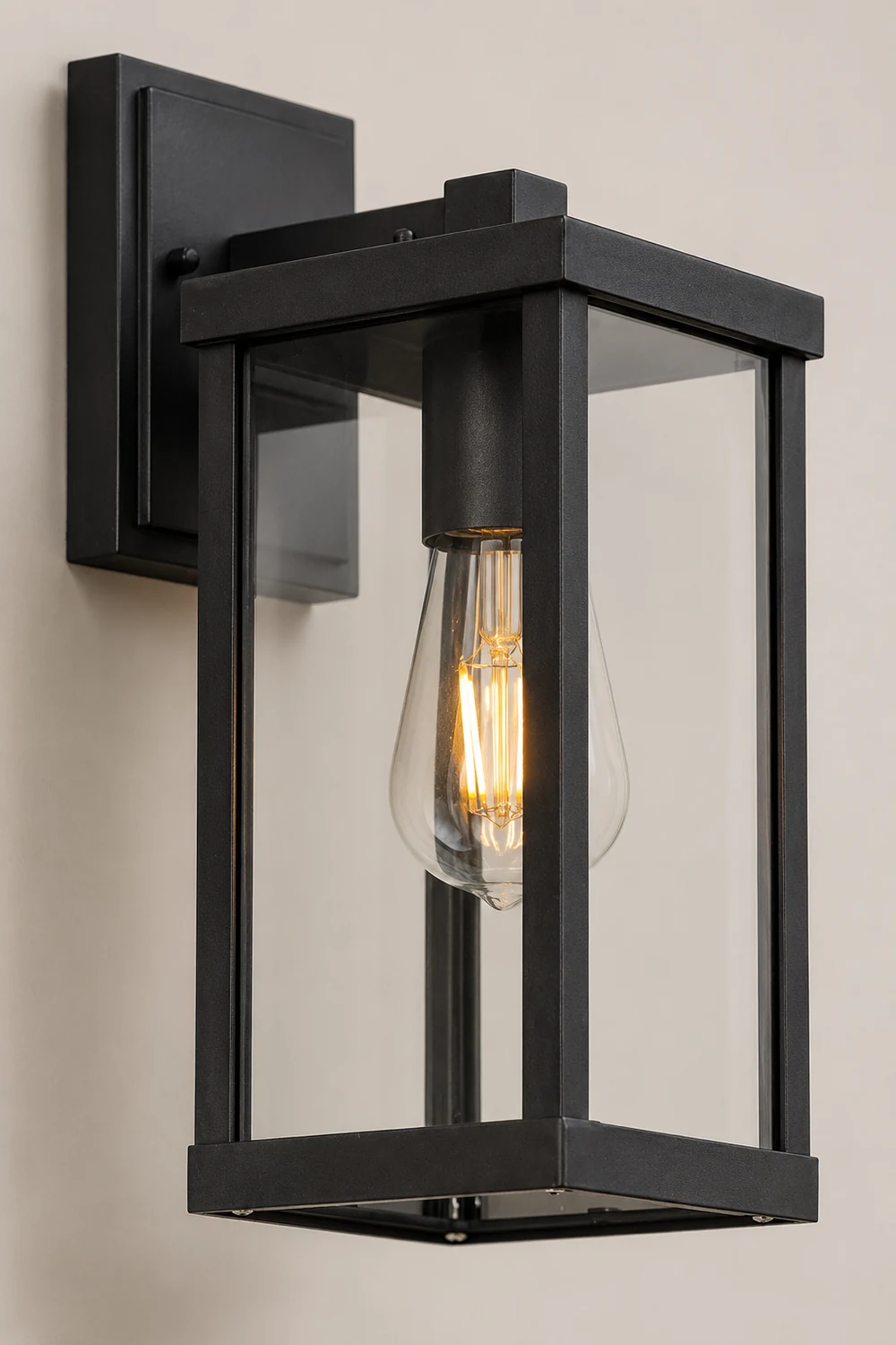 Rectangular Glass Waterproof Black Modern Outdoor Wall Lamp Exterior Lights - Lumpaz