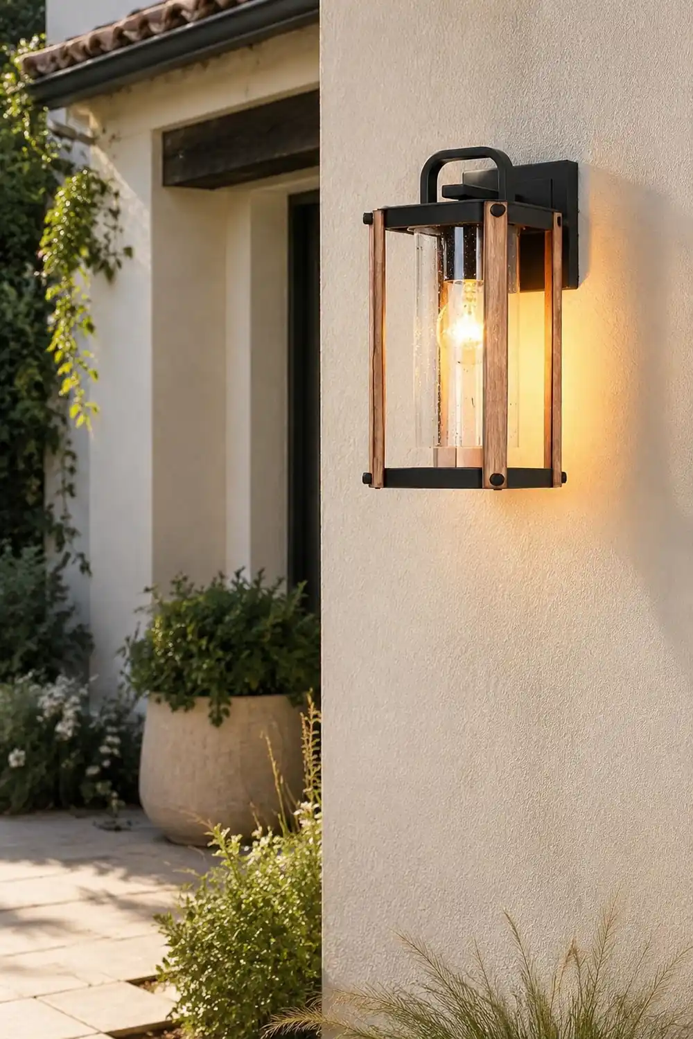 Lantern Shaped Waterproof Glass Black Industrial Outdoor Wall Sconce Lighting - Lumpaz