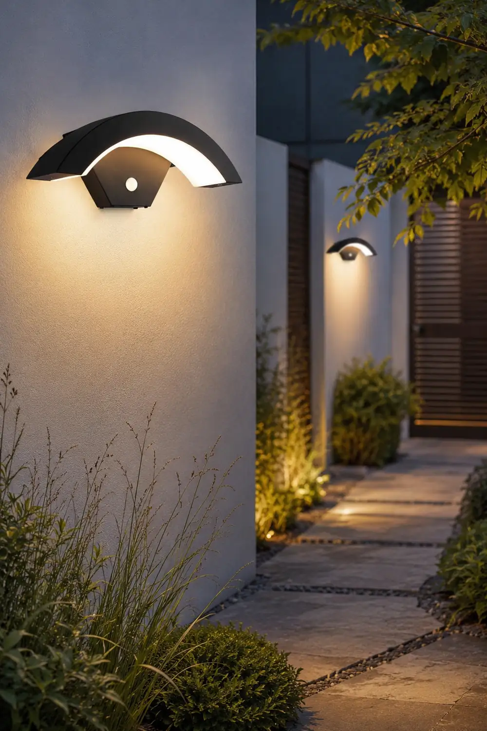 Creative Moon Curved Wall Sconce Motion Sensor Waterproof LED Wall Lamp Outdoor Indoor - Lumpaz