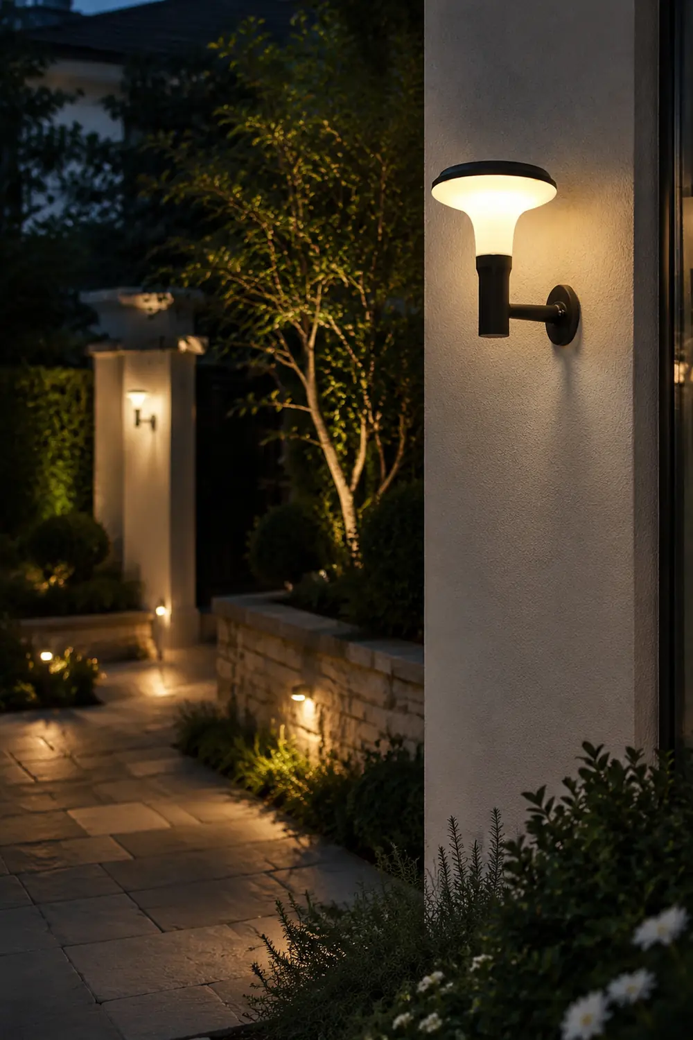 Round Flower LED Waterproof Black Modern Solar Wall Lamp Wall Sconces Lighting - Lumpaz
