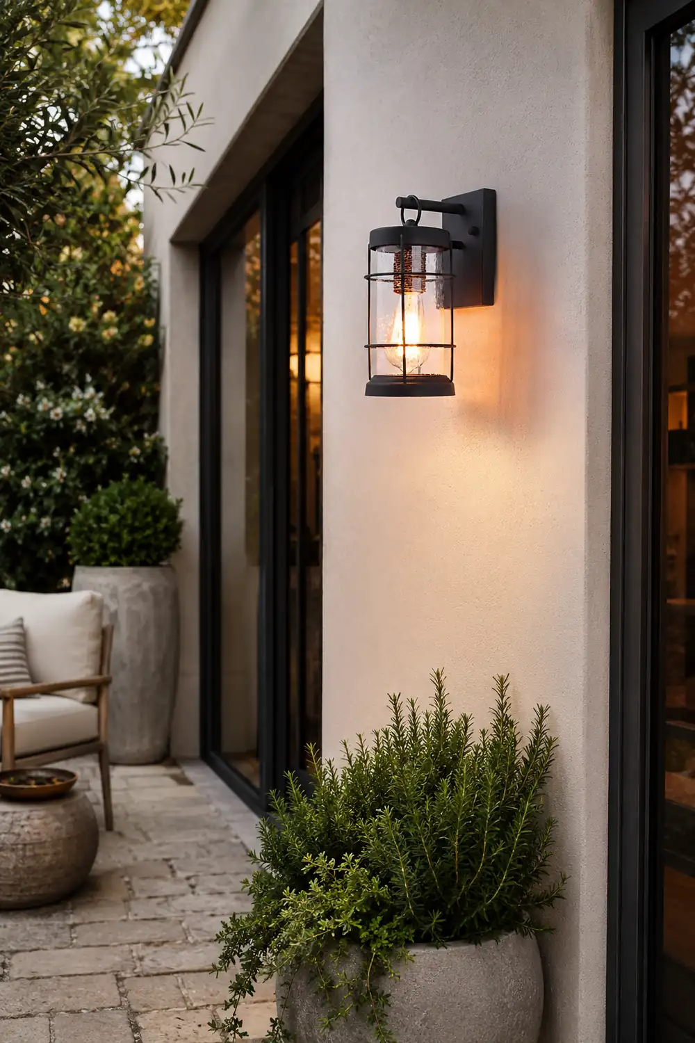 Waterproof Iron Glass Lantern Black Retro Rustic Exterior Wall Lights - Lumpaz