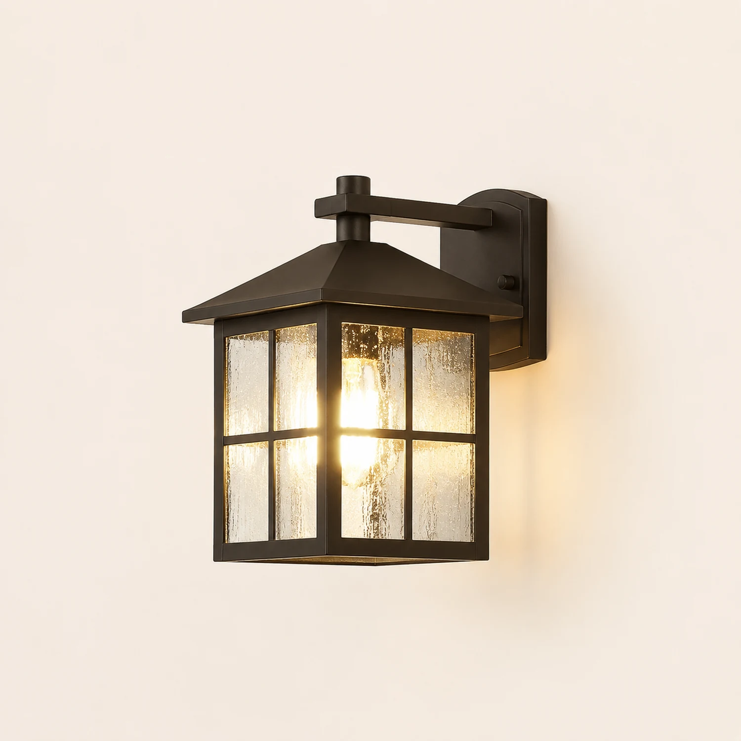 Antique Lantern Shaped Glass Waterproof Black Modern Wall Sconce Lighting - Lumpaz