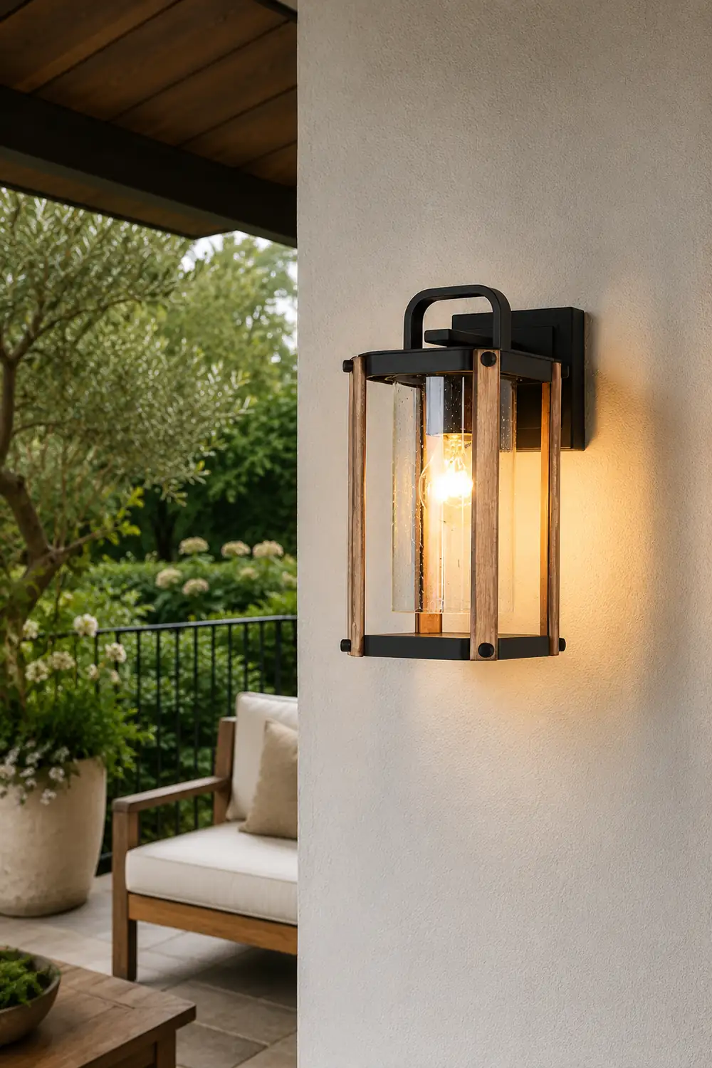Lantern Shaped Waterproof Glass Black Industrial Outdoor Wall Sconce Lighting - Lumpaz