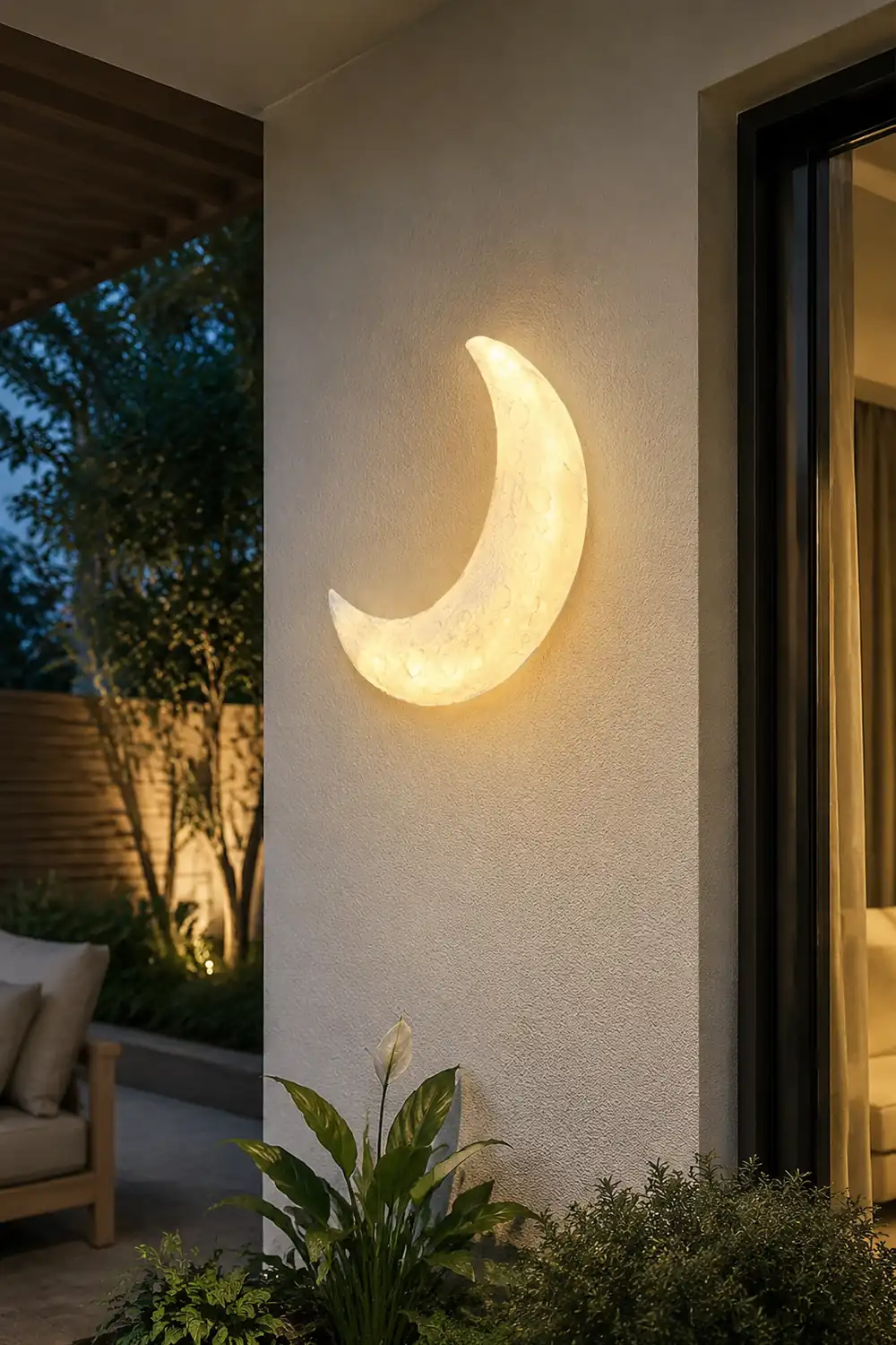 Creative Resin Moon Waterproof LED Modern Outdoor Wall Sconce Lighting - Lumpaz