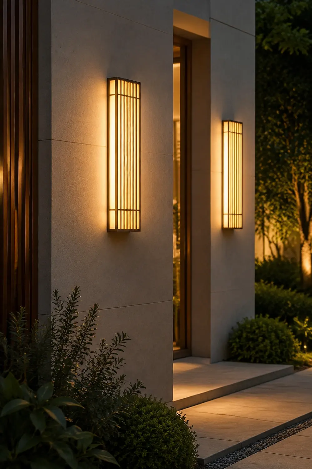 Retro Vertical Stripe Grid LED Waterproof Brown Outdoor Wall Lamp - Lumpaz