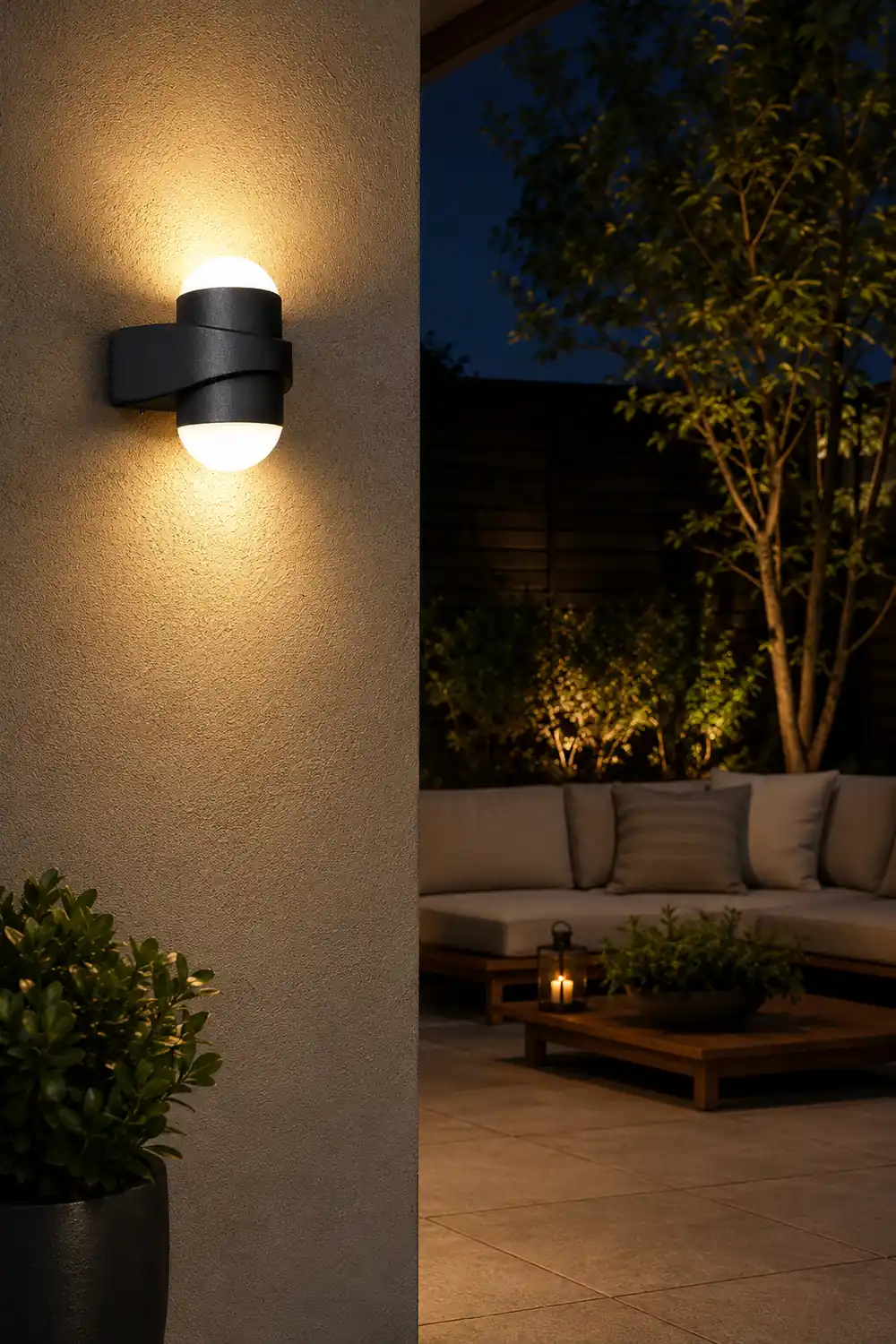 Round Waterproof LED Black Modern Up and Down Lights Outdoor Wall Sconces - Lumpaz