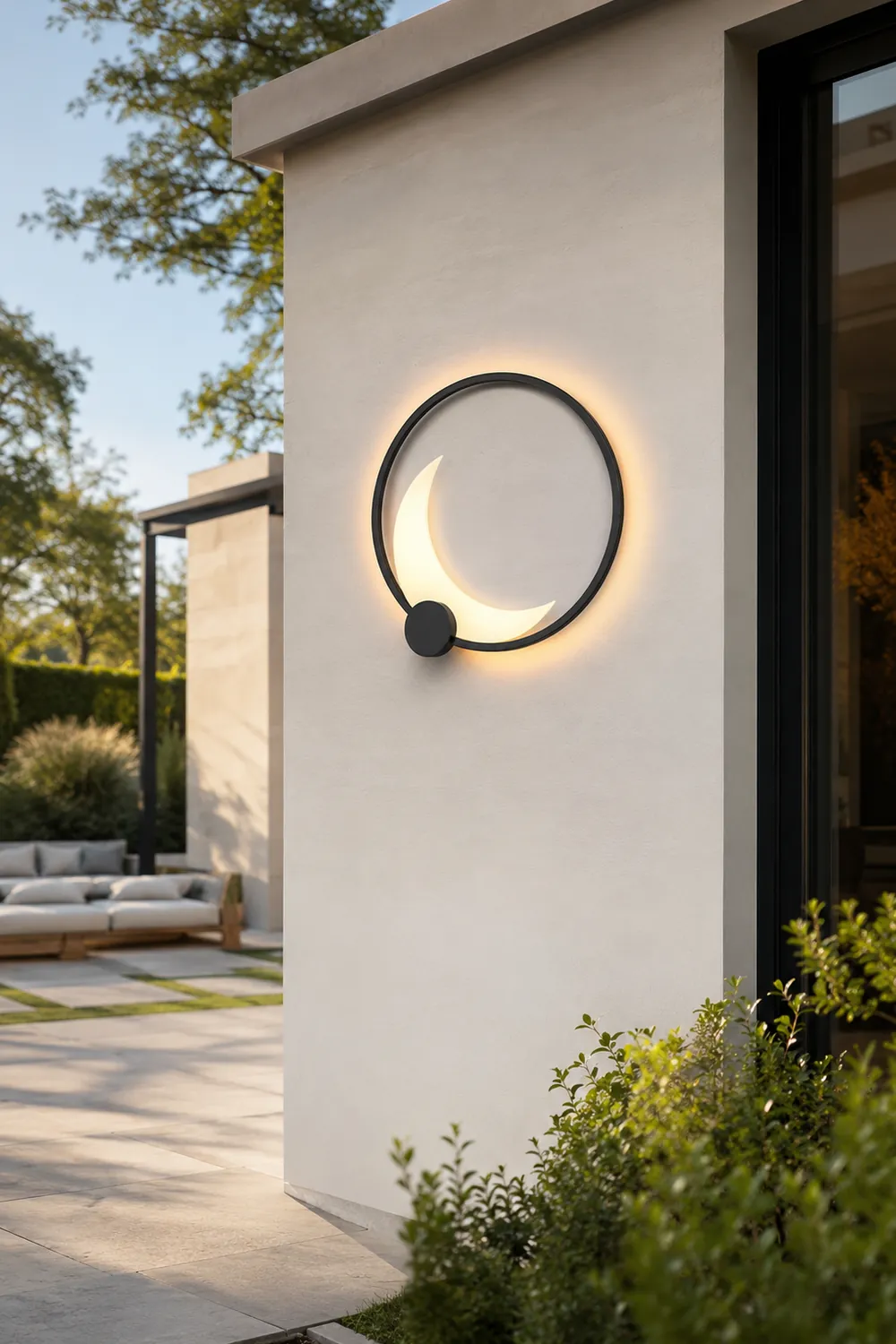 Round Moon Waterproof Black LED Wall Sconce Lighting Outdoor Wall Lamp - Lumpaz