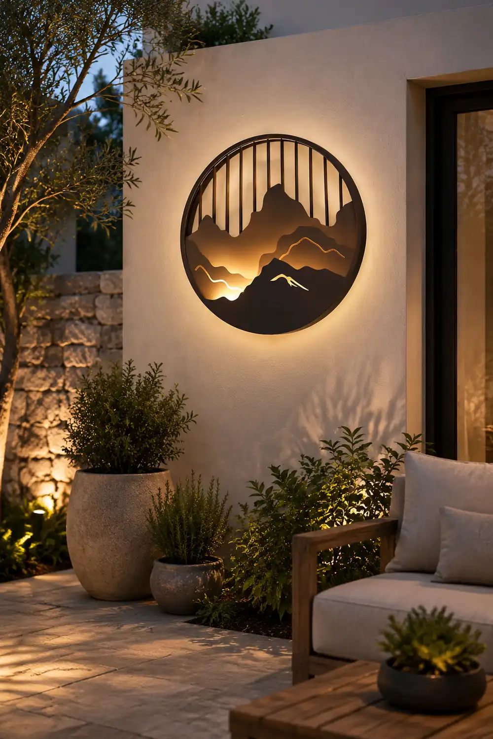 Round Mountain Scenery LED Waterproof Outdoor Wall Sconce Lighting - Lumpaz