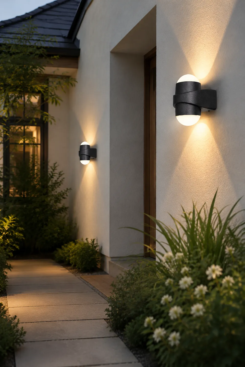 Round Waterproof LED Black Modern Up and Down Lights Outdoor Wall Sconces - Lumpaz