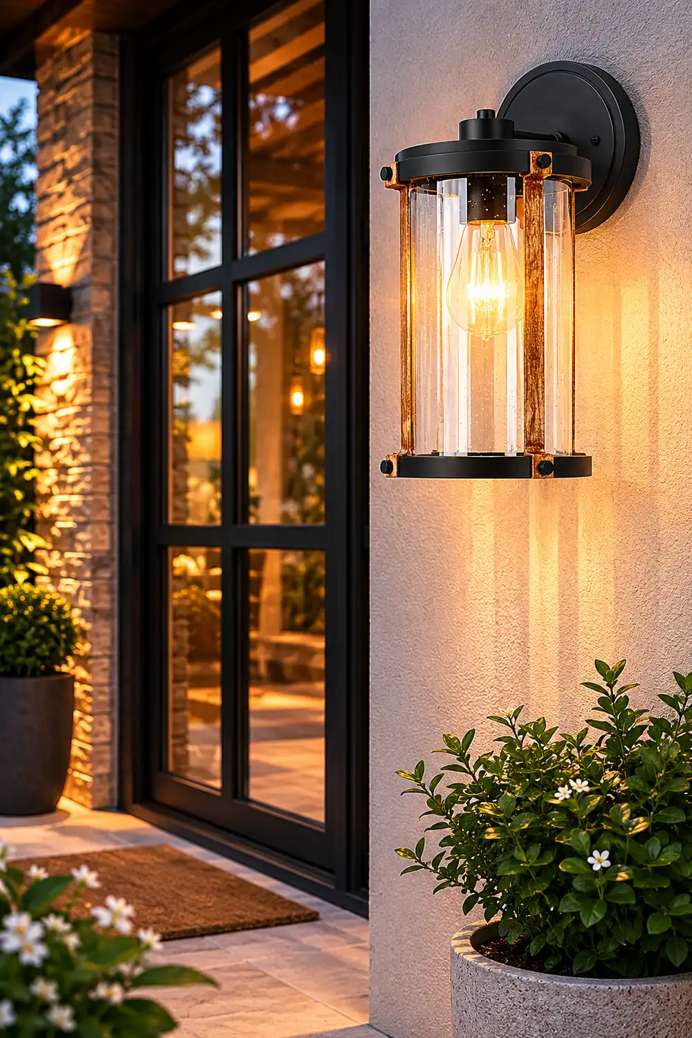 Vintage Waterproof Glass Black Industrial Style Outdoor Wall Sconces Lighting - Lumpaz