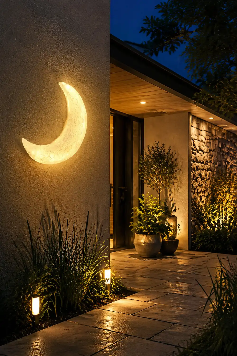 Creative Resin Moon Waterproof LED Modern Outdoor Wall Sconce Lighting - Lumpaz