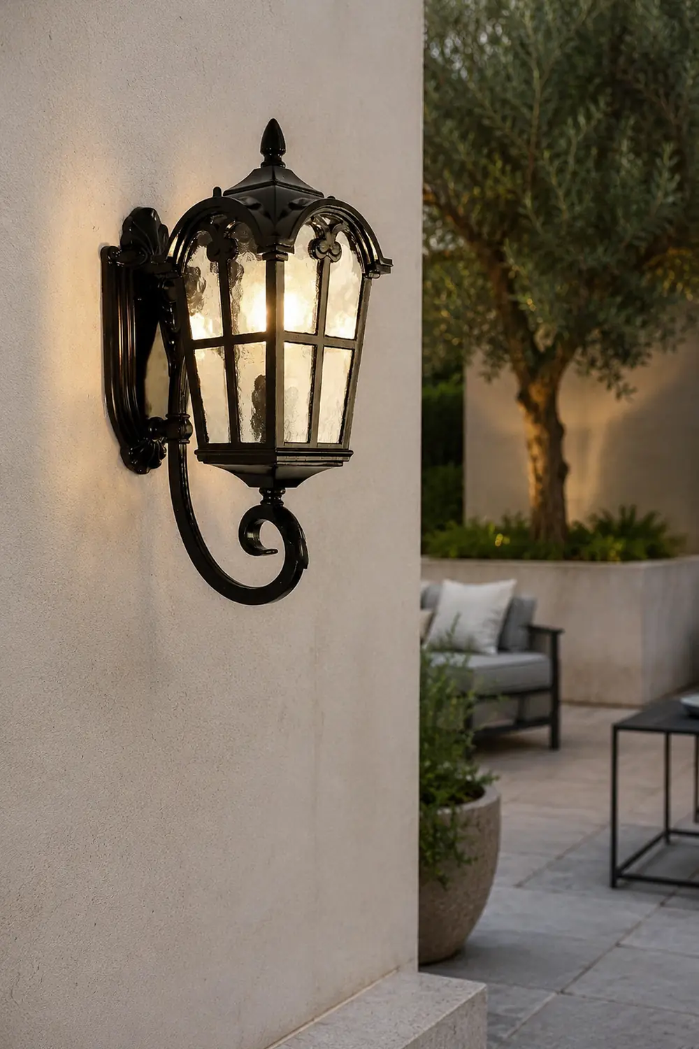 Waterproof Vintage Lantern Shaped Black Retro Outdoor Plug in Wall Lamp - Lumpaz