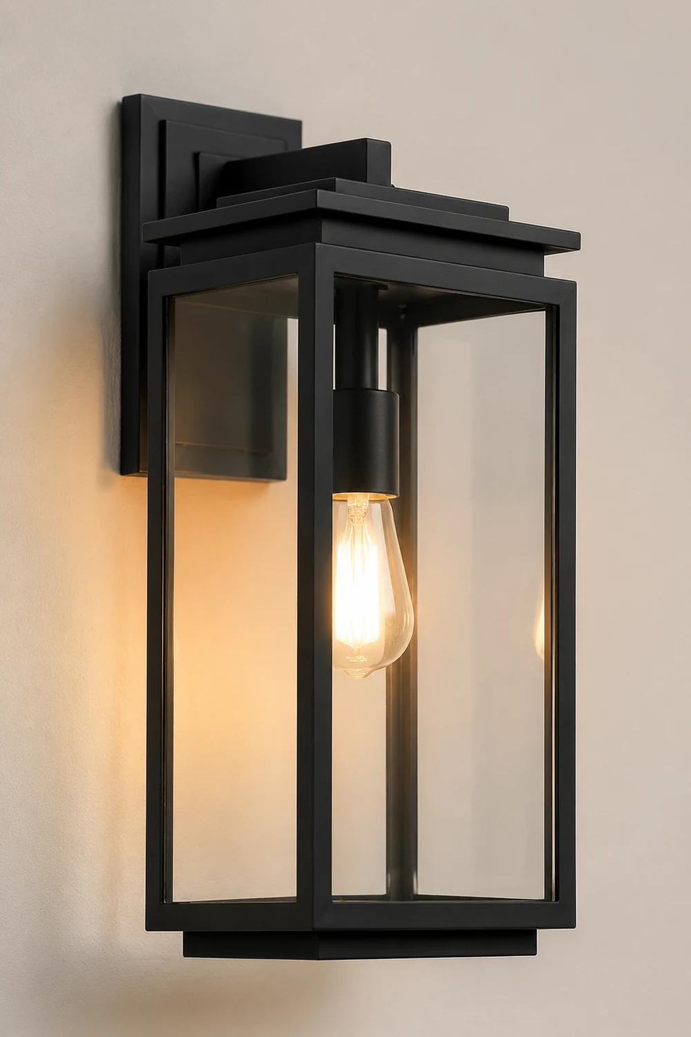 Waterproof Rectangular Glass Black Industrial Outdoor Wall Lamp Exterior Lights - Lumpaz