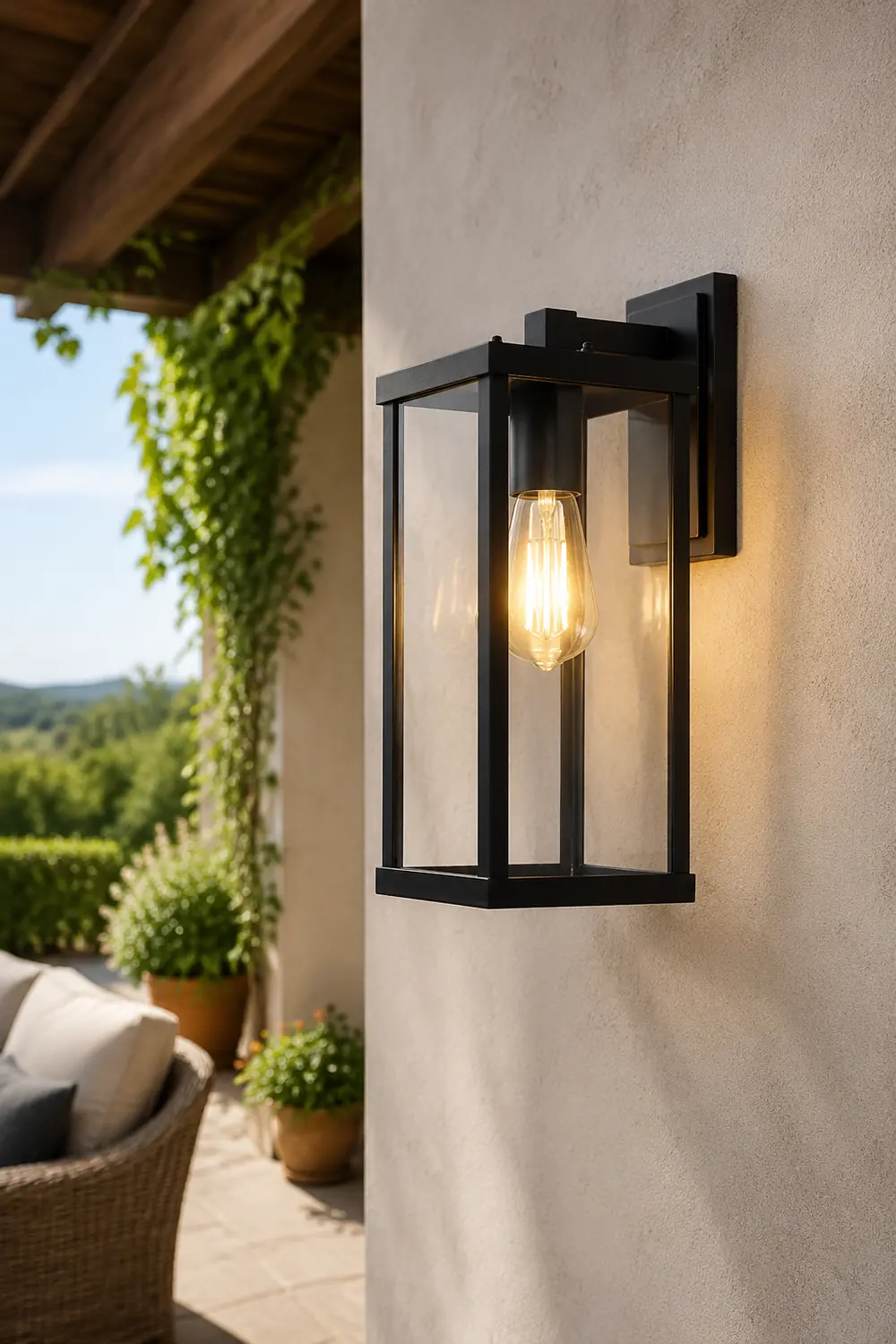 Rectangular Glass Waterproof Black Modern Outdoor Wall Lamp Exterior Lights - Lumpaz