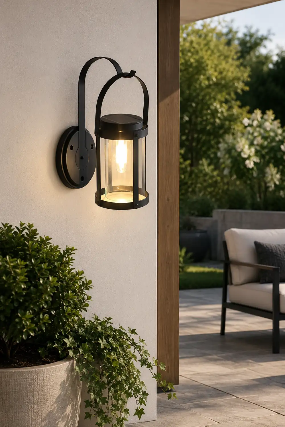 Portable Lantern Shaped LED Waterproof Modern Solar Plug in Wall Sconce Lighting - Lumpaz