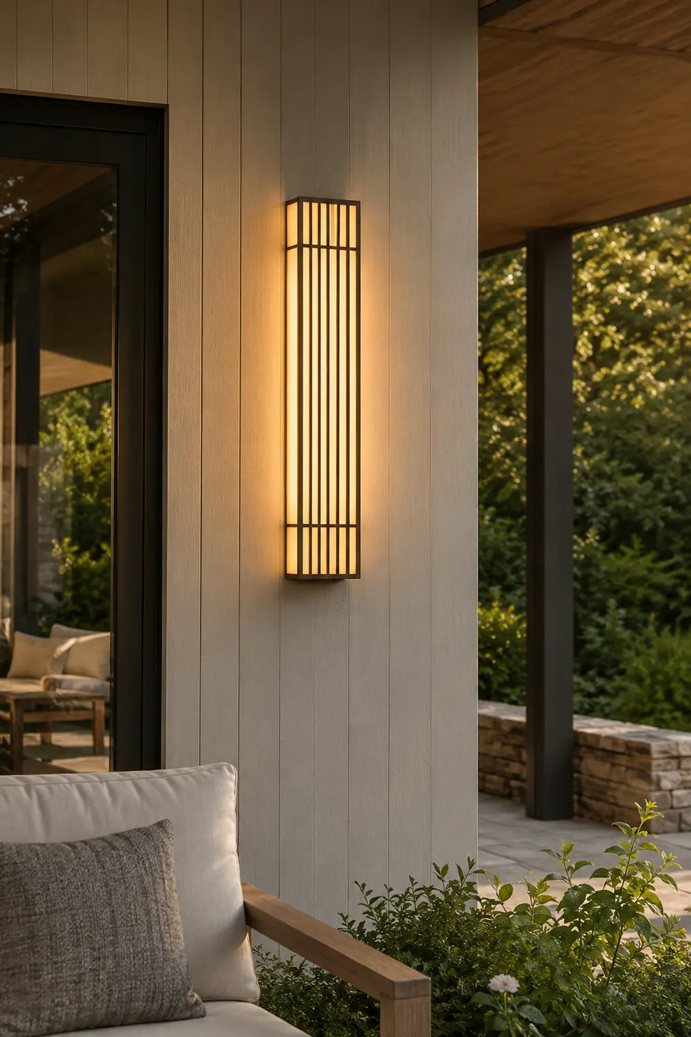 Retro Vertical Stripe Grid LED Waterproof Brown Outdoor Wall Lamp - Lumpaz