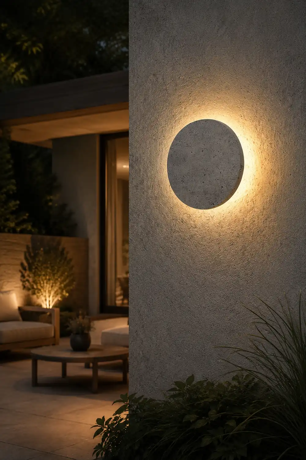 Round Concrete LED Waterproof Gray Modern Outdoor Wall Lights Porch Lights - Lumpaz