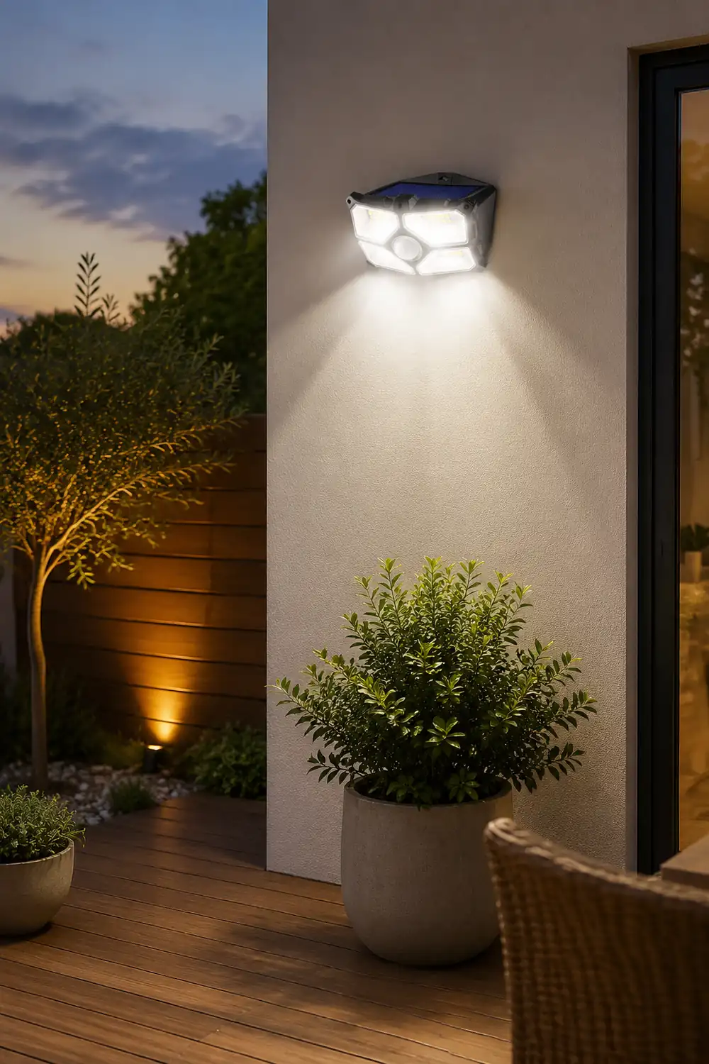 Solar Motion Sensor Outdoor Wall Lamp LED Garden Lights Wall Sconces Waterproof - Lumpaz