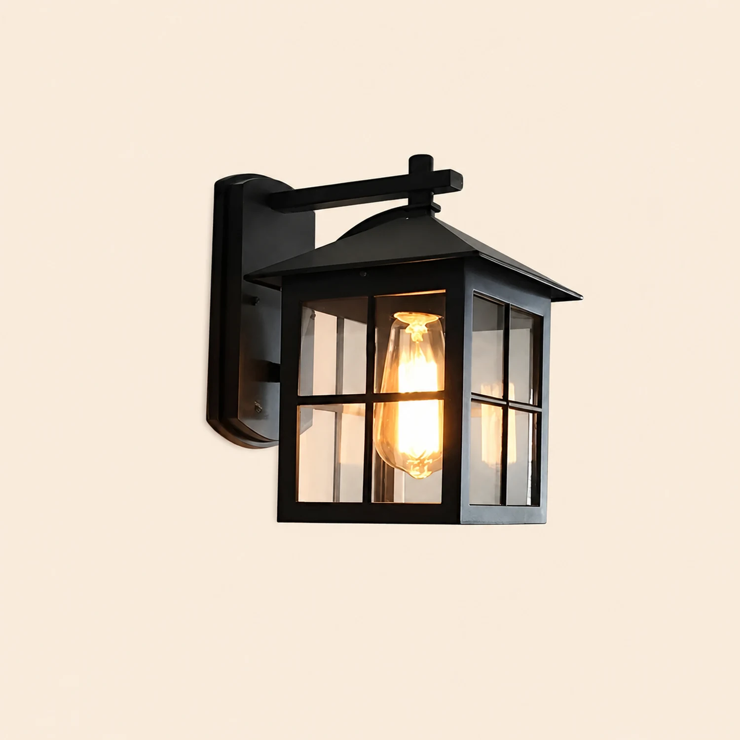 Antique Lantern Shaped Glass Waterproof Black Modern Wall Sconce Lighting - Lumpaz