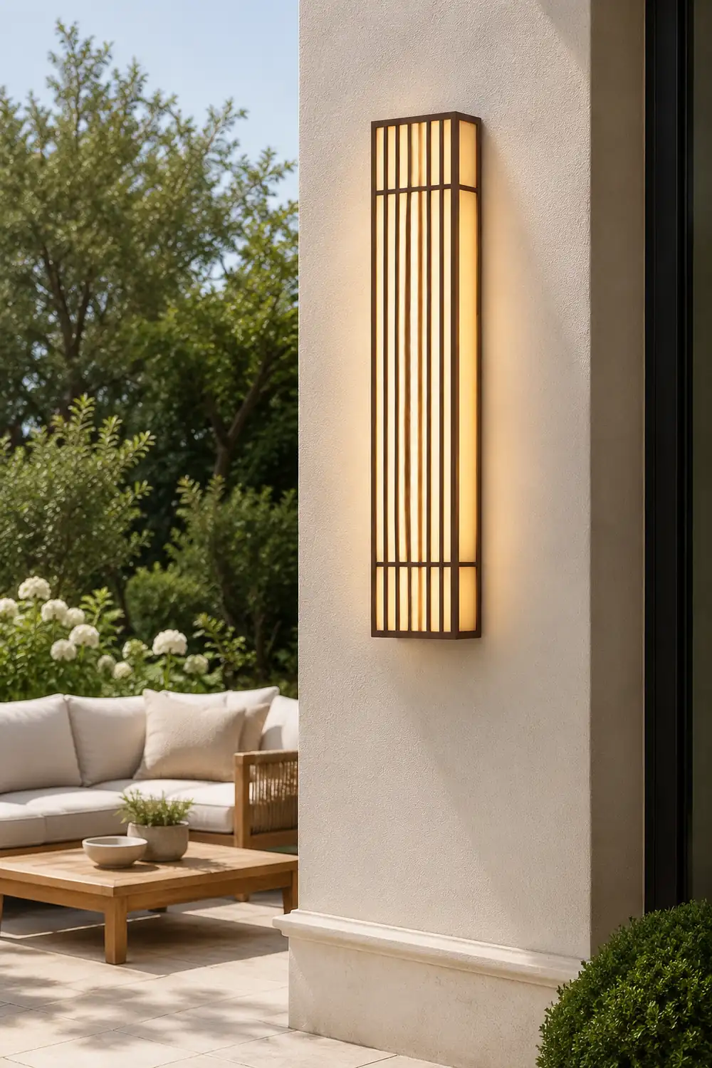 Retro Vertical Stripe Grid LED Waterproof Brown Outdoor Wall Lamp - Lumpaz
