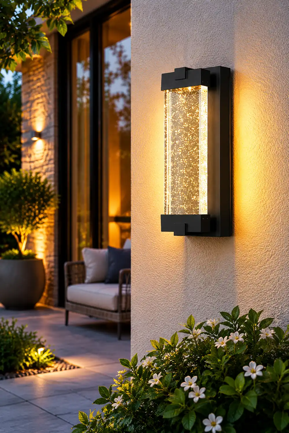 Rectangular Bubbles Crystal Waterproof COB Black Outdoor Wall Lights - Lumpaz