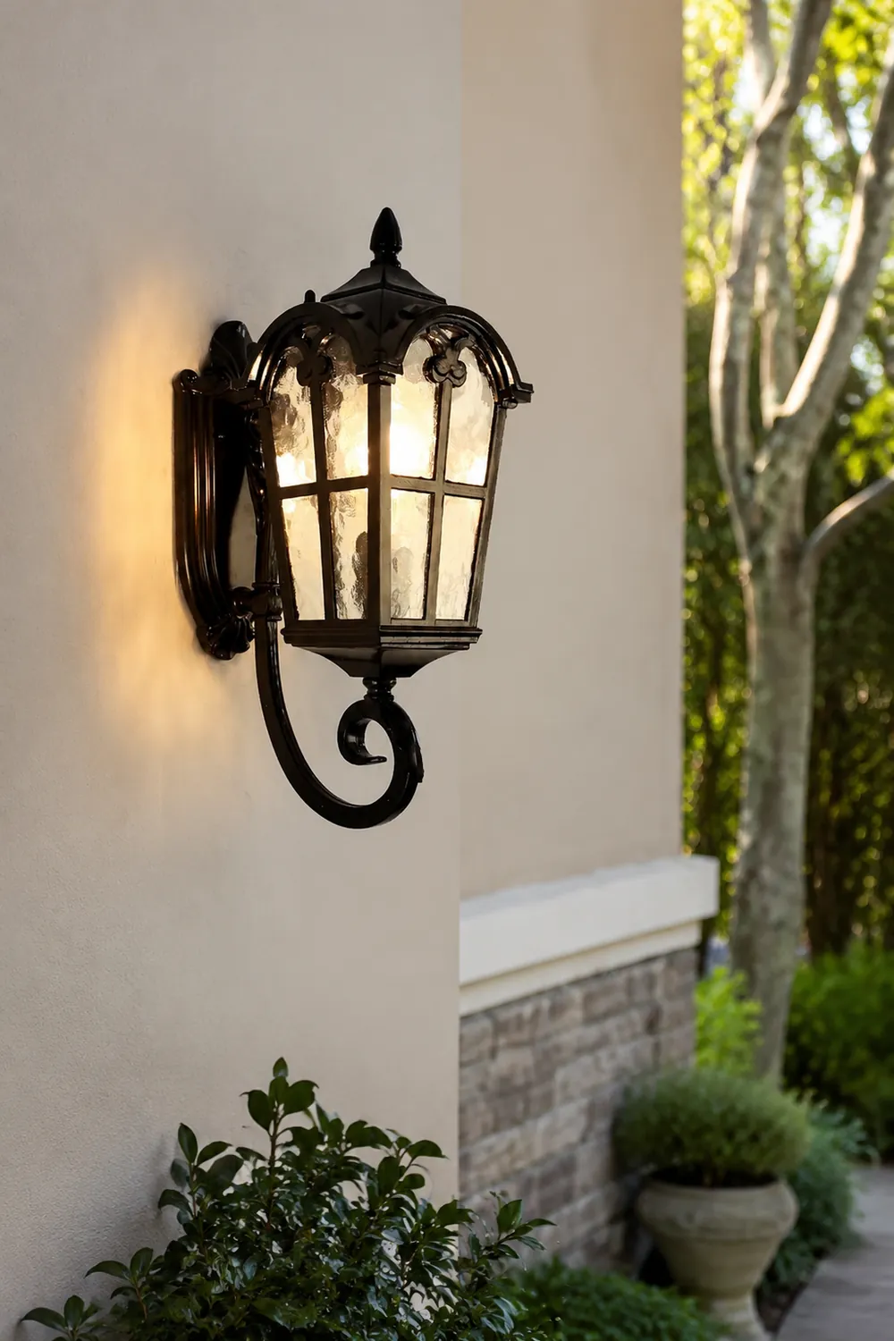 Waterproof Vintage Lantern Shaped Black Retro Outdoor Plug in Wall Lamp - Lumpaz
