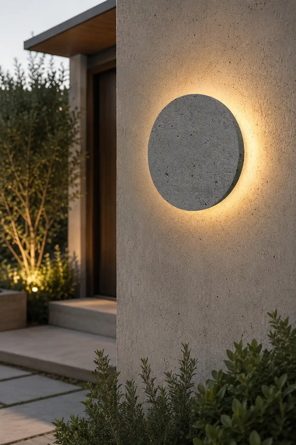 Round Concrete LED Waterproof Gray Modern Outdoor Wall Lights Porch Lights - Lumpaz