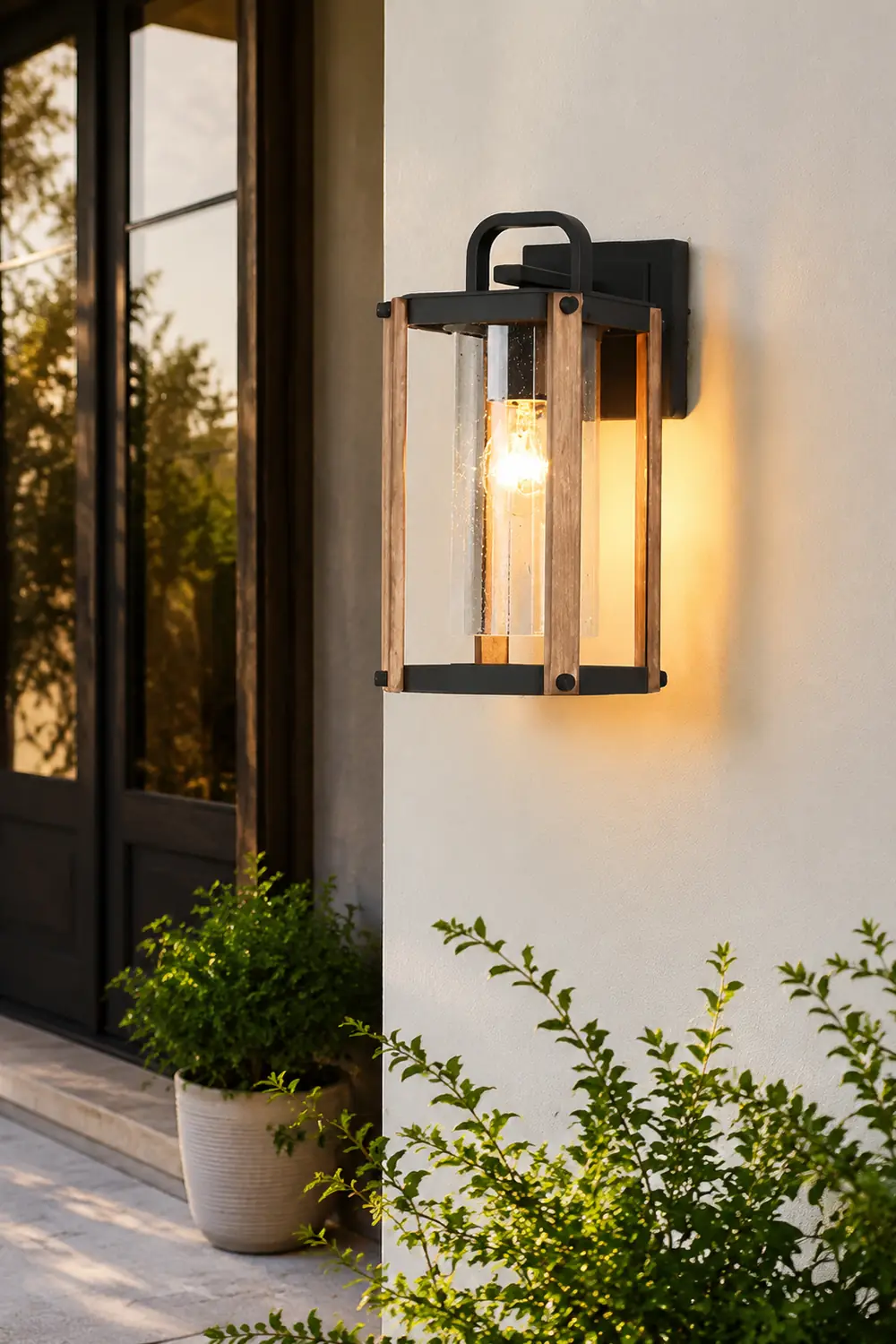 Lantern Shaped Waterproof Glass Black Industrial Outdoor Wall Sconce Lighting - Lumpaz