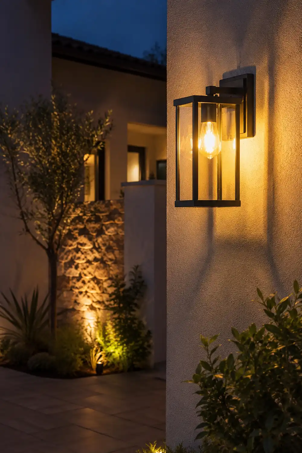 Rectangular Glass Waterproof Black Modern Outdoor Wall Lamp Exterior Lights - Lumpaz