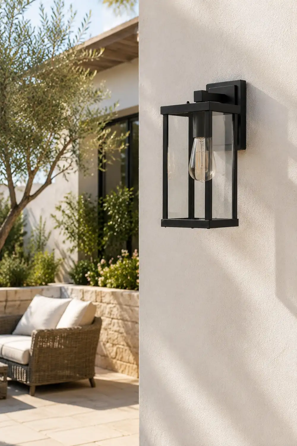Rectangular Glass Waterproof Black Modern Outdoor Wall Lamp Exterior Lights - Lumpaz