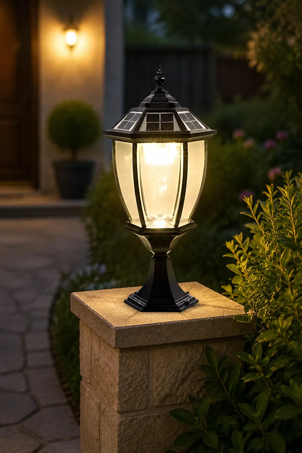 Led Waterproof Black Vintage Outdoor Solar Fence Post Lights with Remote - Lumpaz