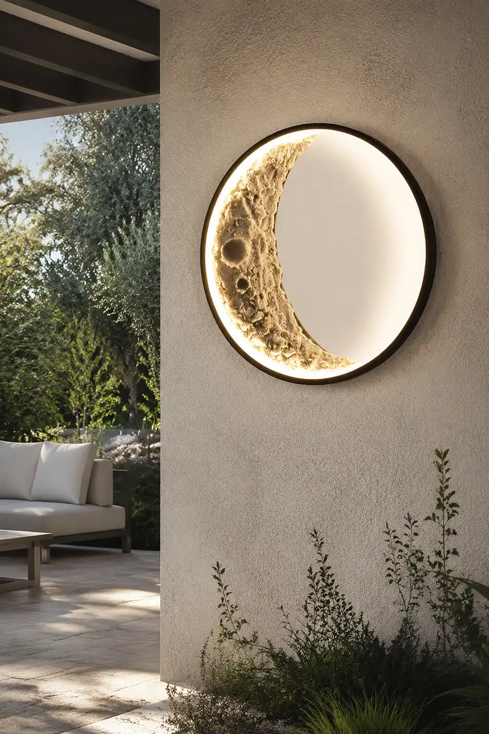 Round Creative Moon Resin Lunar Texture Waterproof Outdoor Wall Lights - Lumpaz