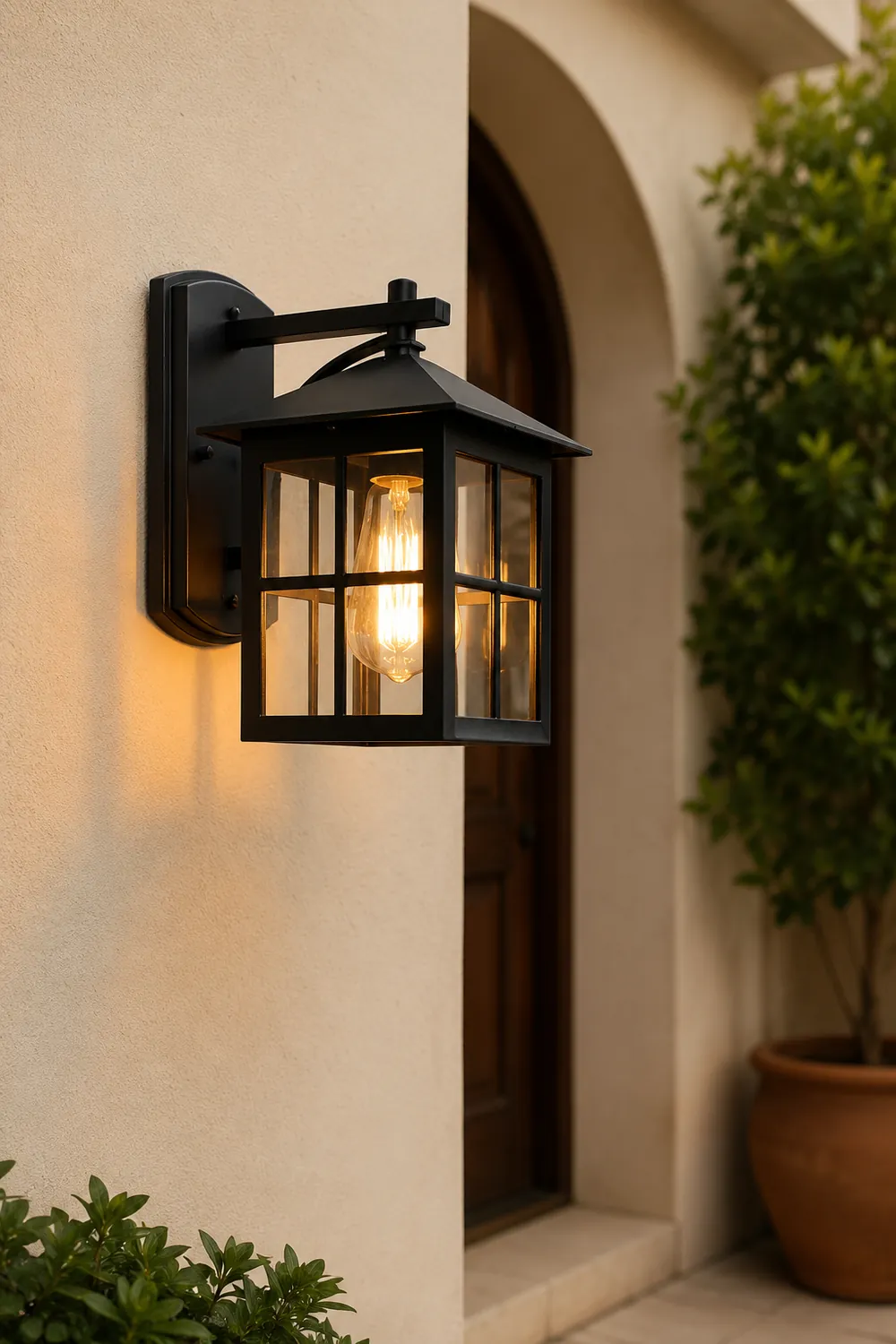 Antique Lantern Shaped Glass Waterproof Black Modern Wall Sconce Lighting - Lumpaz