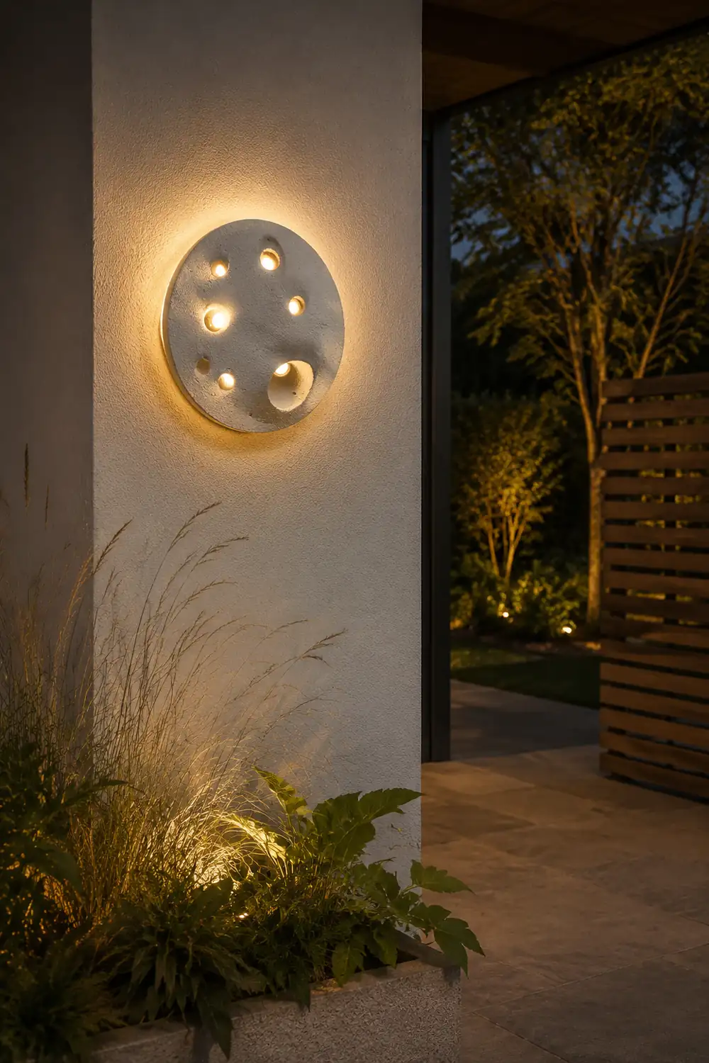 Round Creative Cement Lunar Crater Waterproof LED Outdoor Wall Lamp - Lumpaz
