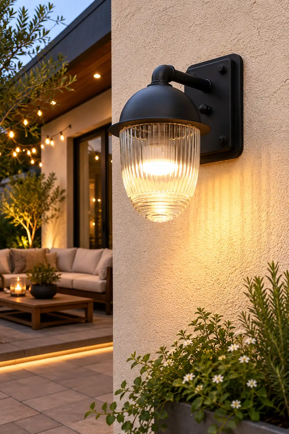 Waterproof Glass Ball Matte Black Modern Outdoor Wall Lamp Exterior Lights - Lumpaz