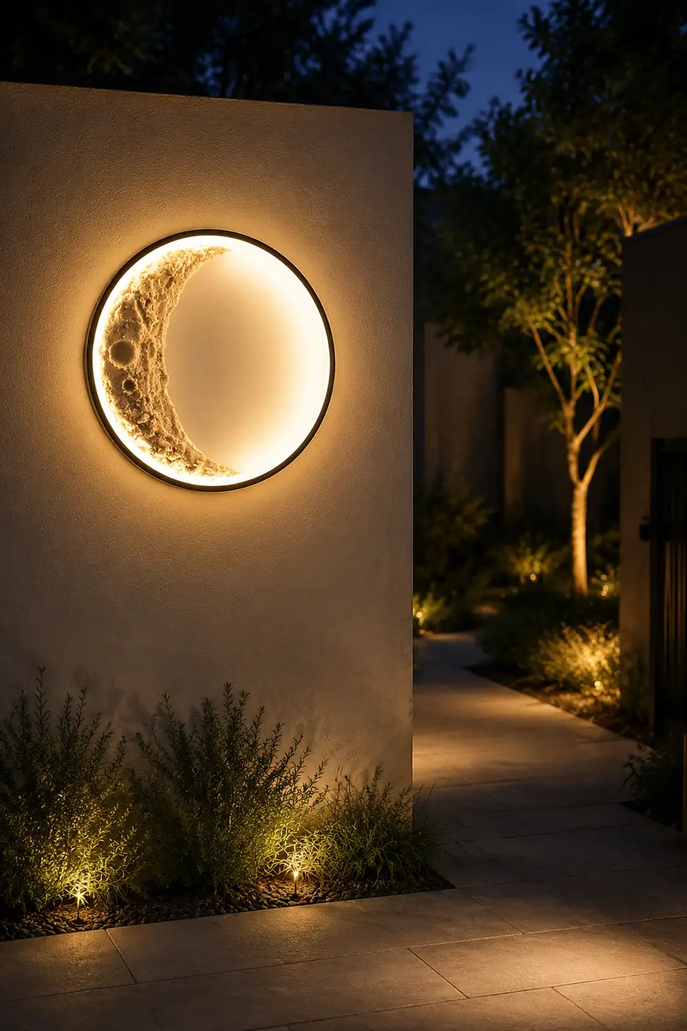Round Creative Moon Resin Lunar Texture Waterproof Outdoor Wall Lights - Lumpaz