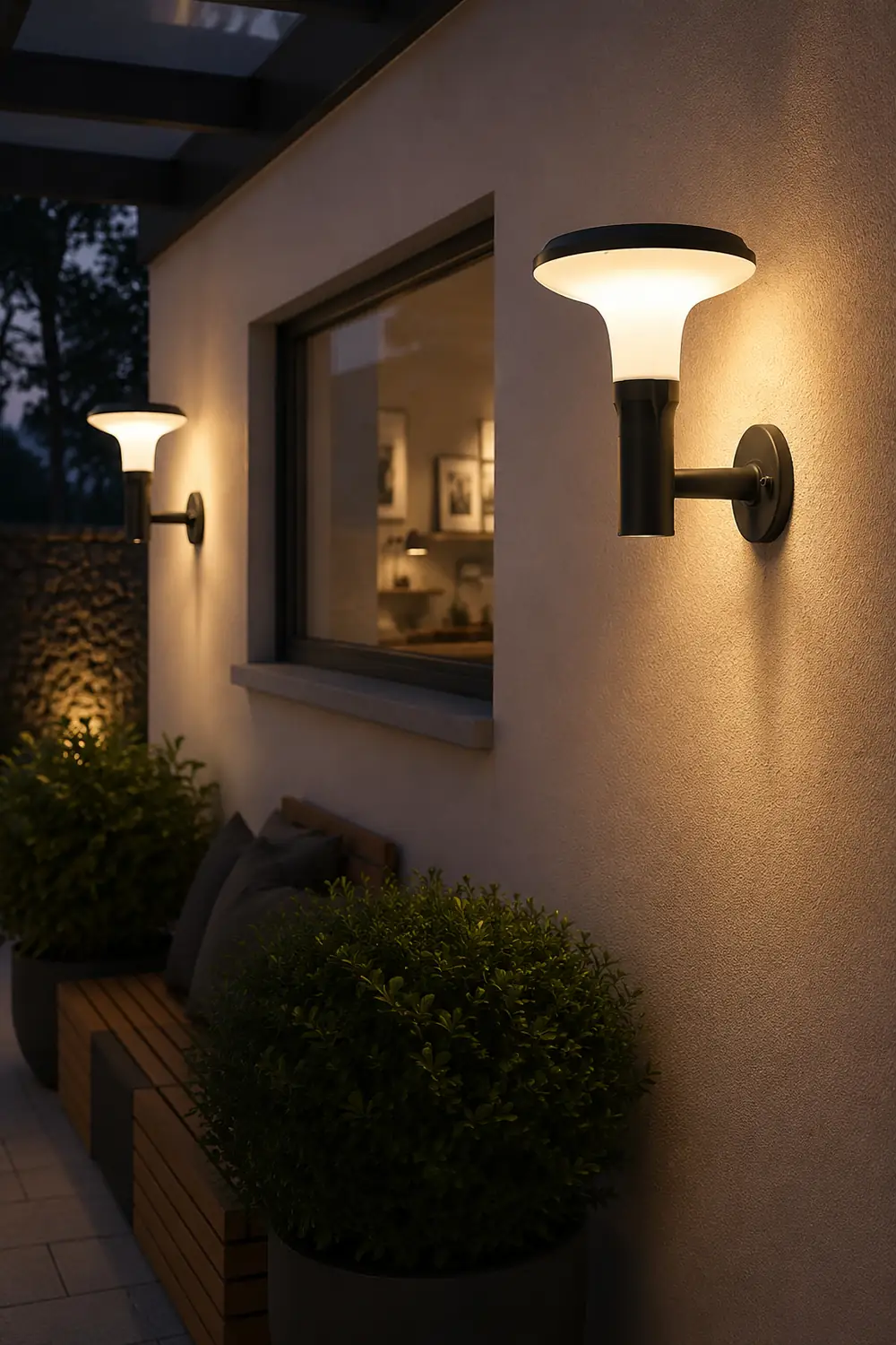 Round Flower LED Waterproof Black Modern Solar Wall Lamp Wall Sconces Lighting - Lumpaz