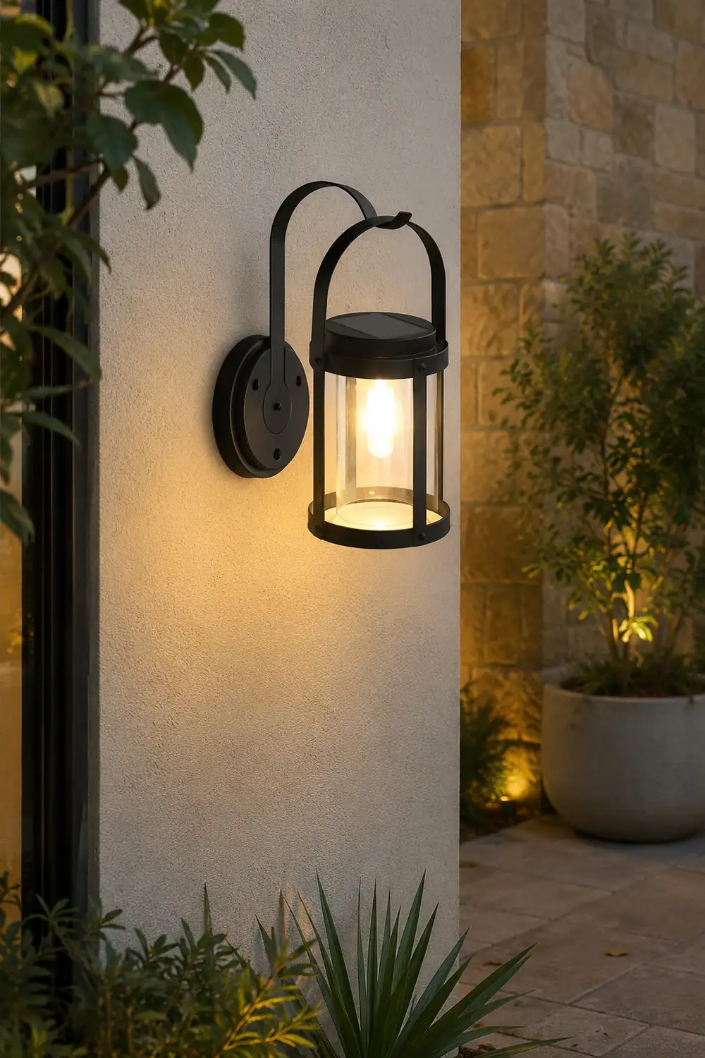 Portable Lantern Shaped LED Waterproof Modern Solar Plug in Wall Sconce Lighting - Lumpaz