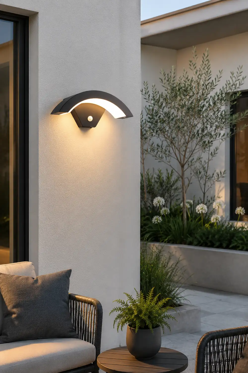 Creative Moon Curved Wall Sconce Motion Sensor Waterproof LED Wall Lamp Outdoor Indoor - Lumpaz