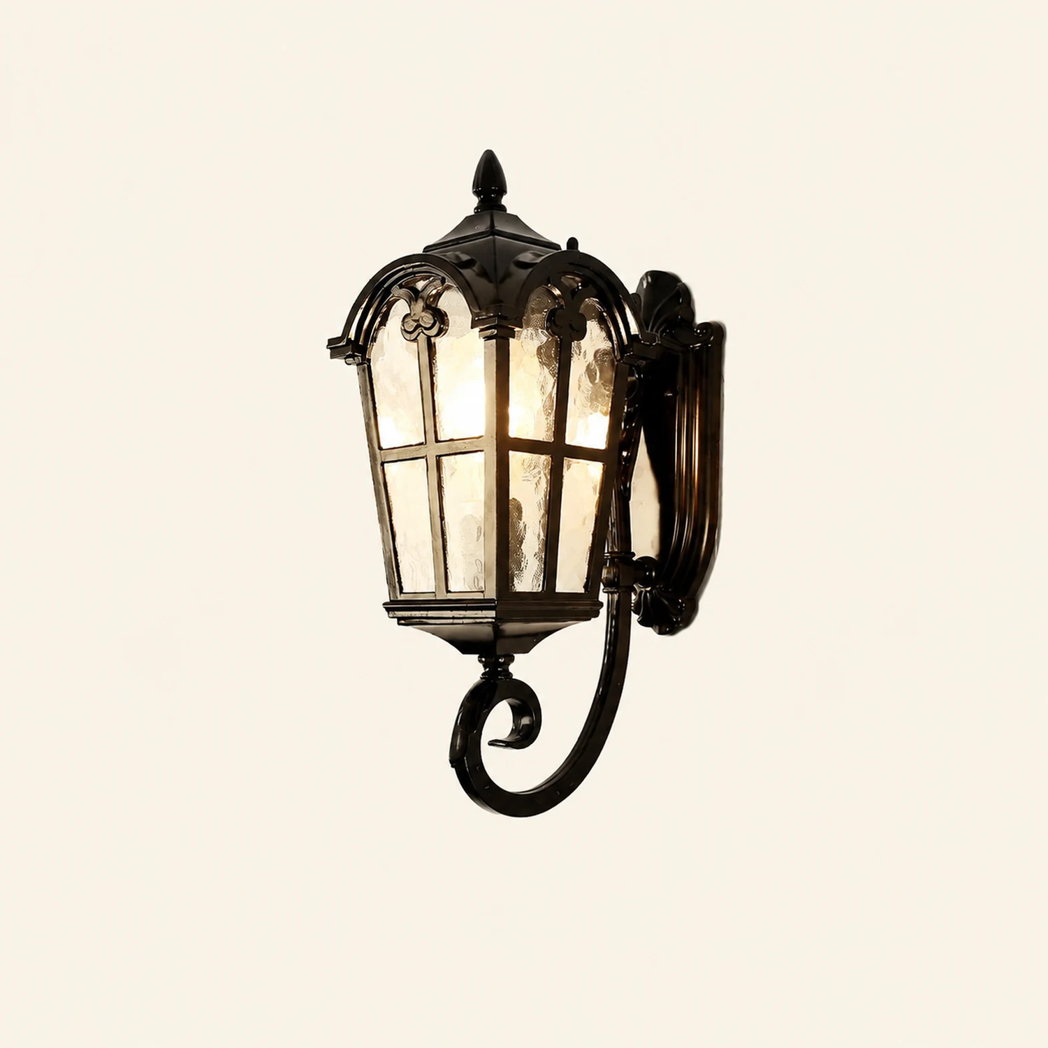 Waterproof Vintage Lantern Shaped Black Retro Outdoor Plug in Wall Lamp - Lumpaz