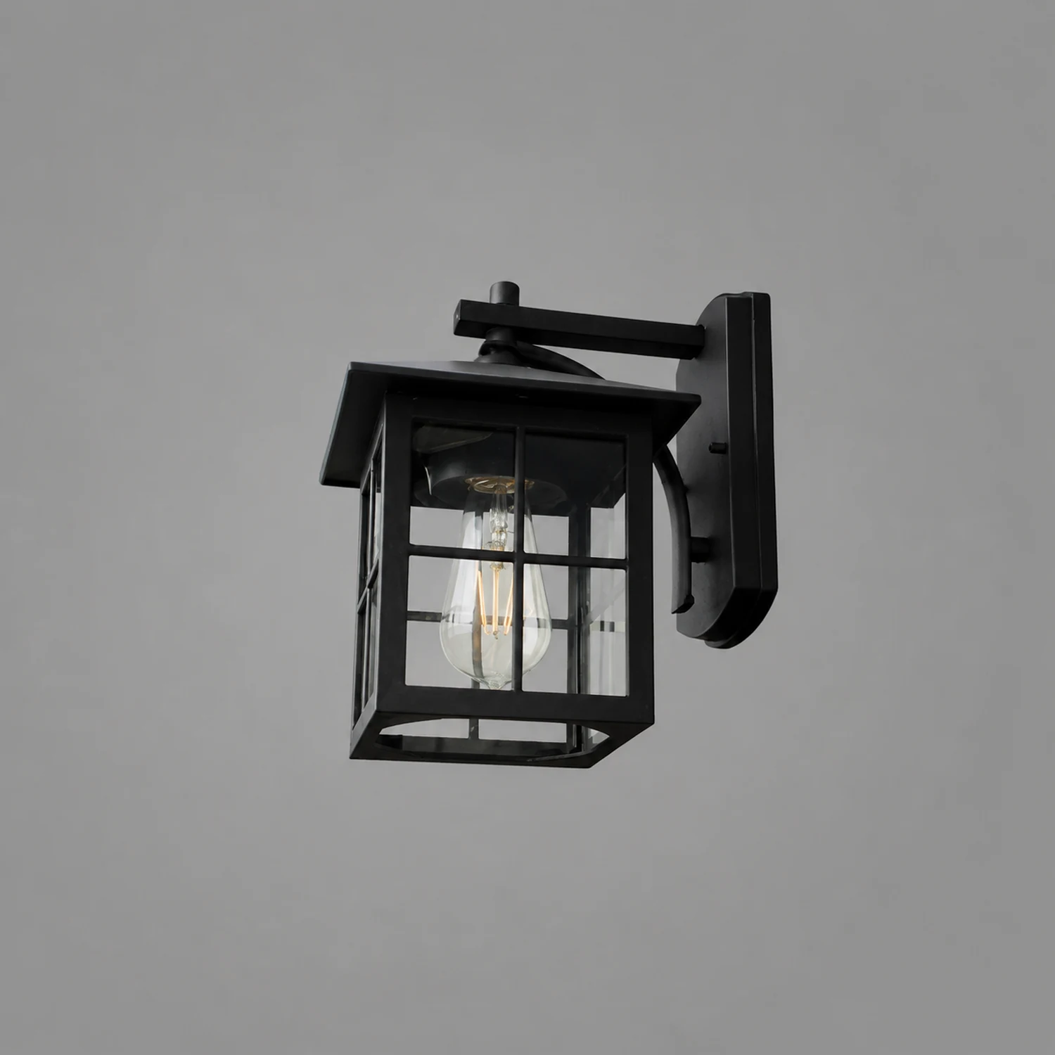 Antique Lantern Shaped Glass Waterproof Black Modern Wall Sconce Lighting - Lumpaz