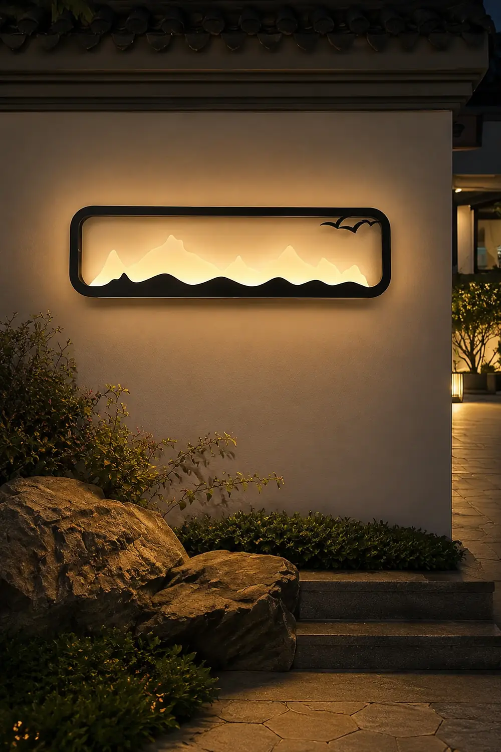 Rectangular Mountain Scenery LED Waterproof Black Outdoor Wall Lamp - Lumpaz