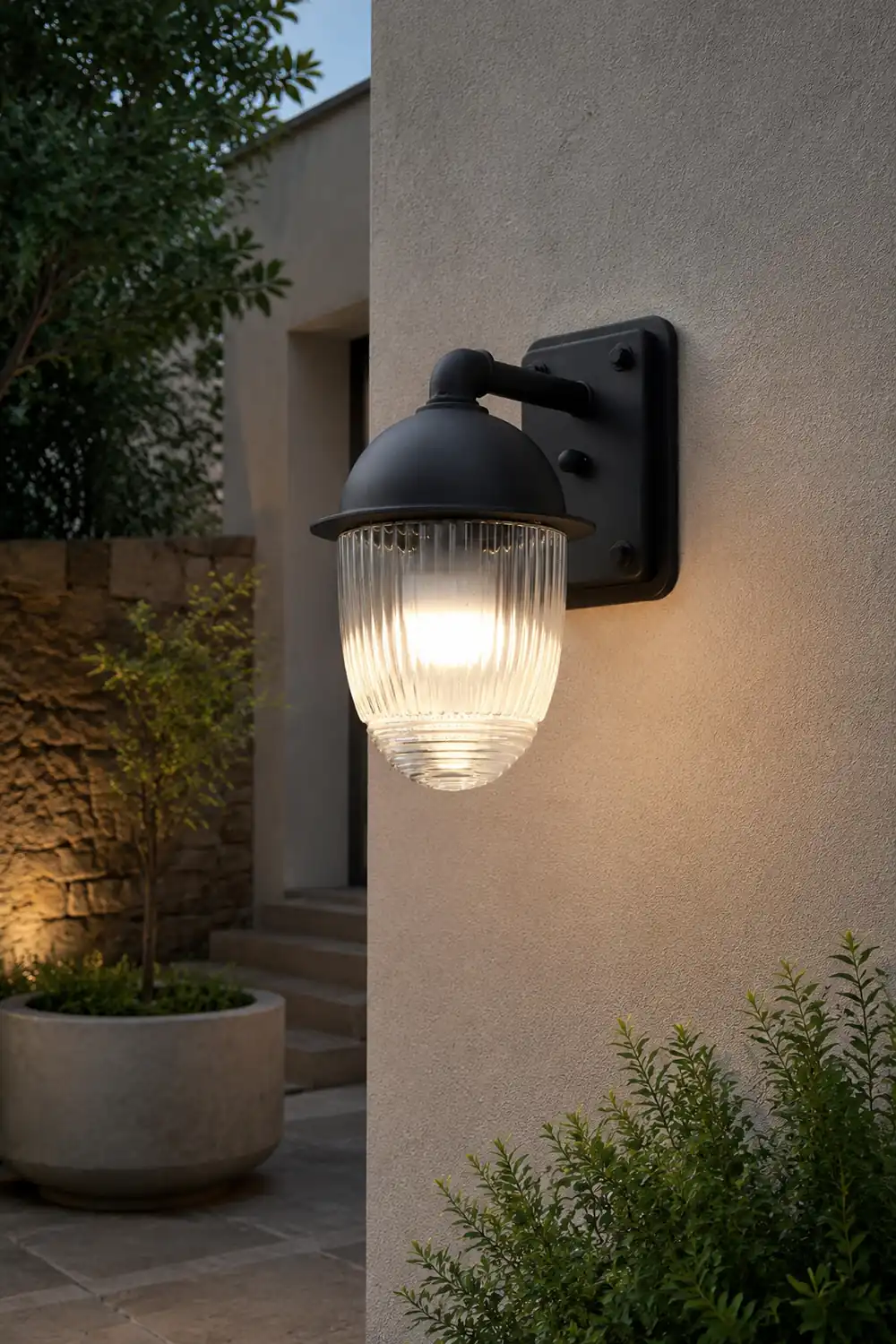 Waterproof Glass Ball Matte Black Modern Outdoor Wall Lamp Exterior Lights - Lumpaz