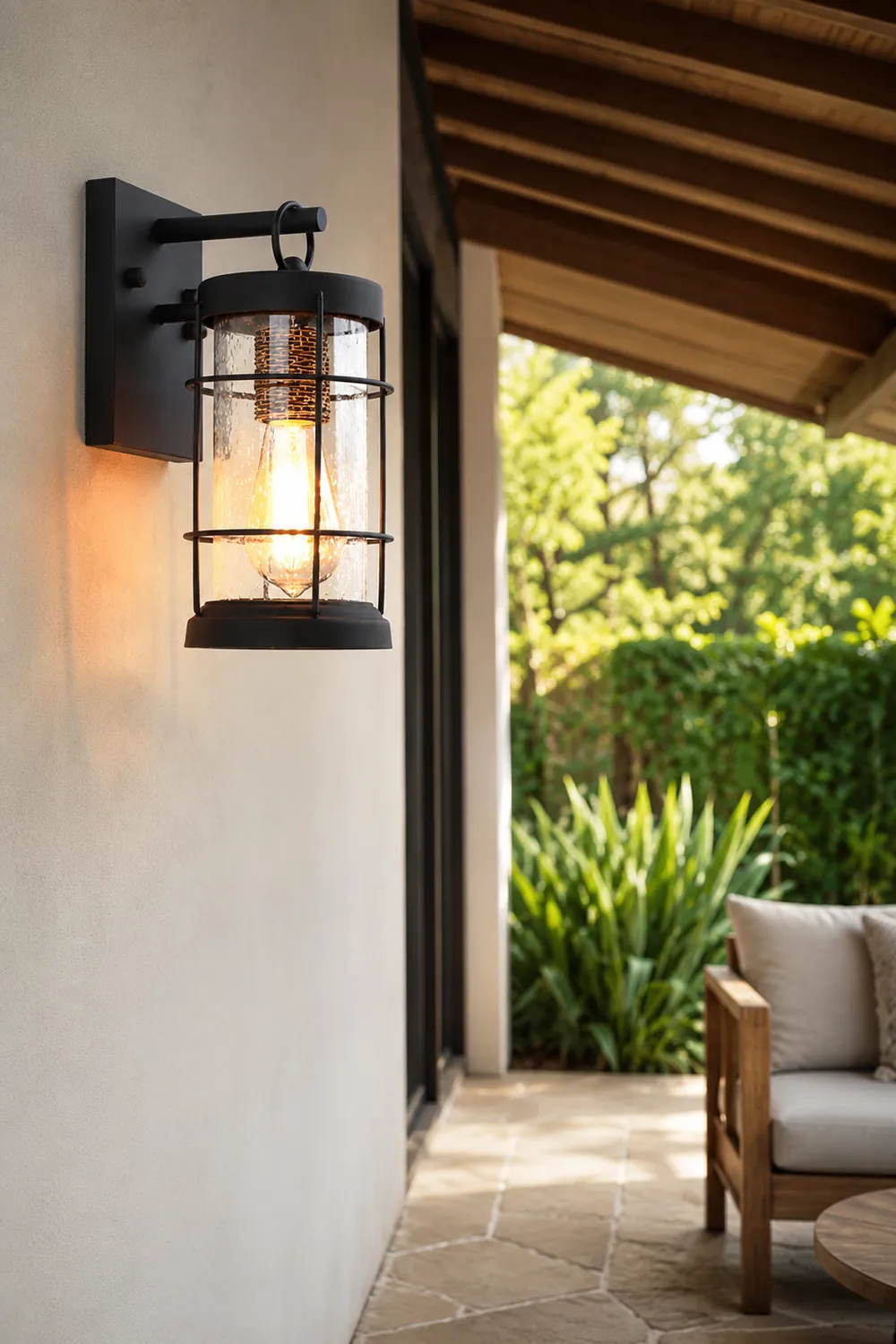 Waterproof Iron Glass Lantern Black Retro Rustic Exterior Wall Lights - Lumpaz