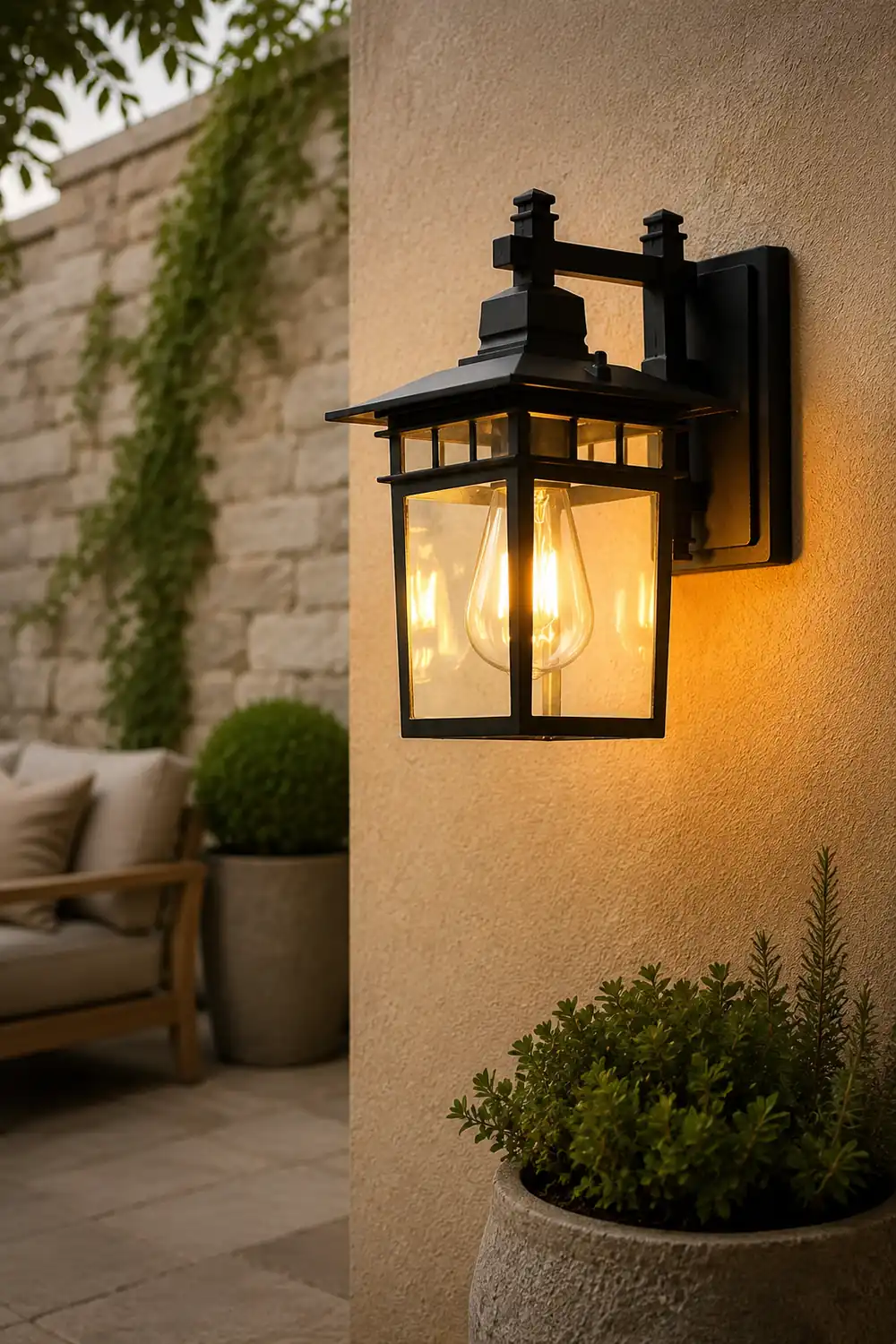 Pavilion Shaped Glass LED Waterproof Retro Outdoor Wall Lamp Wall Sconce Lighting without Bulb - Lumpaz