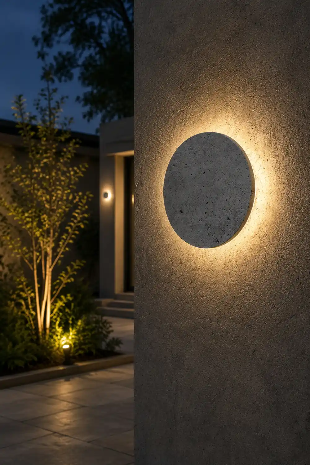 Round Concrete LED Waterproof Gray Modern Outdoor Wall Lights Porch Lights - Lumpaz