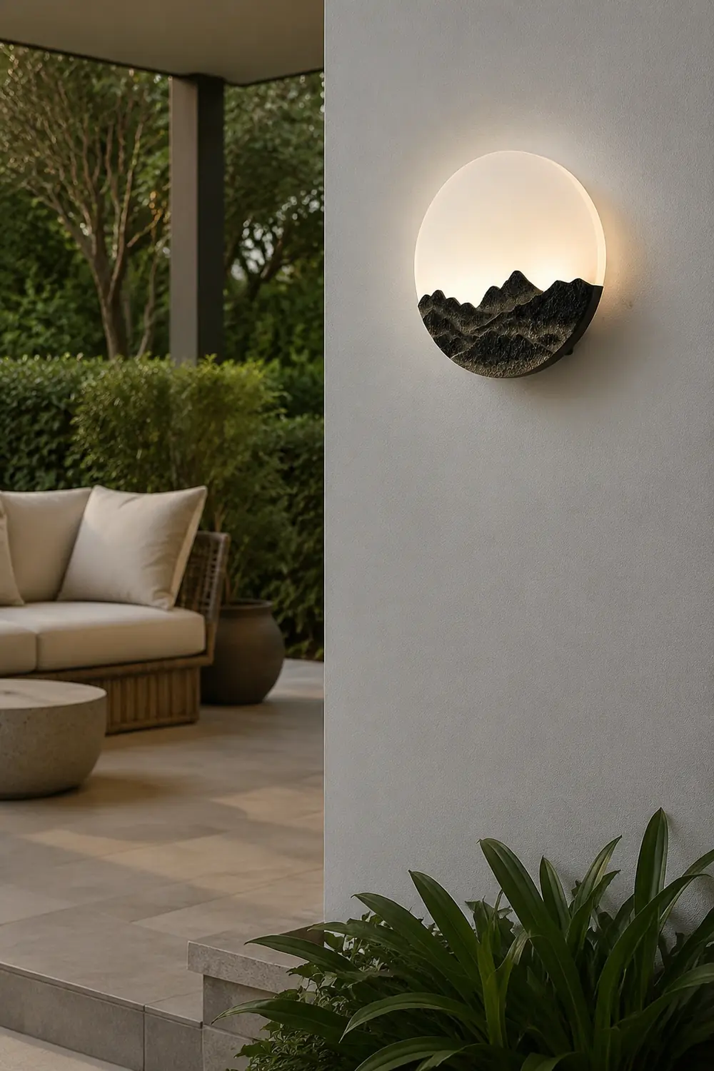Round Creative Mountain Scenery LED Waterproof Modern Outdoor Wall Lamp - Lumpaz