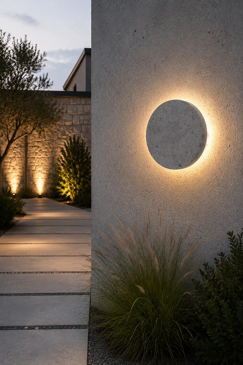 Round Concrete LED Waterproof Gray Modern Outdoor Wall Lights Porch Lights - Lumpaz