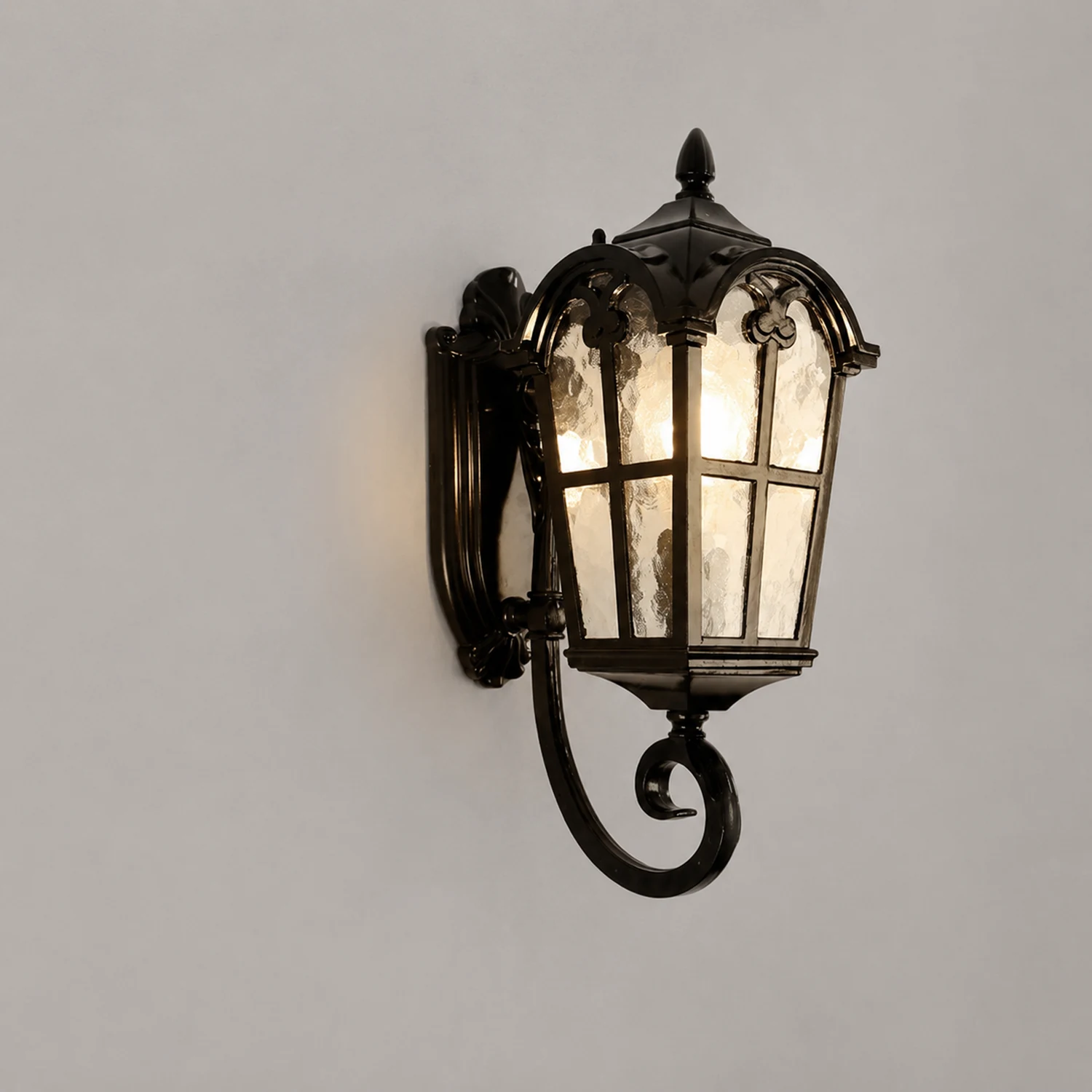 Waterproof Vintage Lantern Shaped Black Retro Outdoor Plug in Wall Lamp - Lumpaz